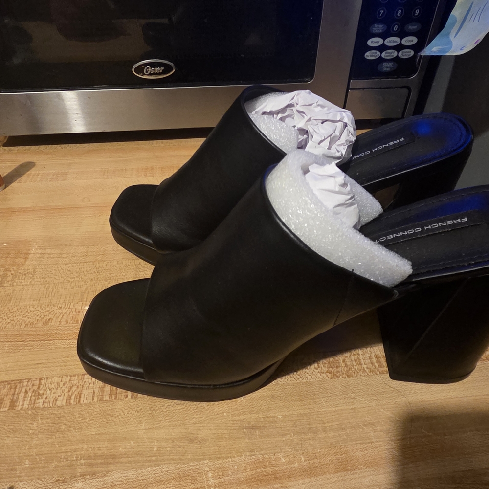 French Connection Black High-Heel Mules